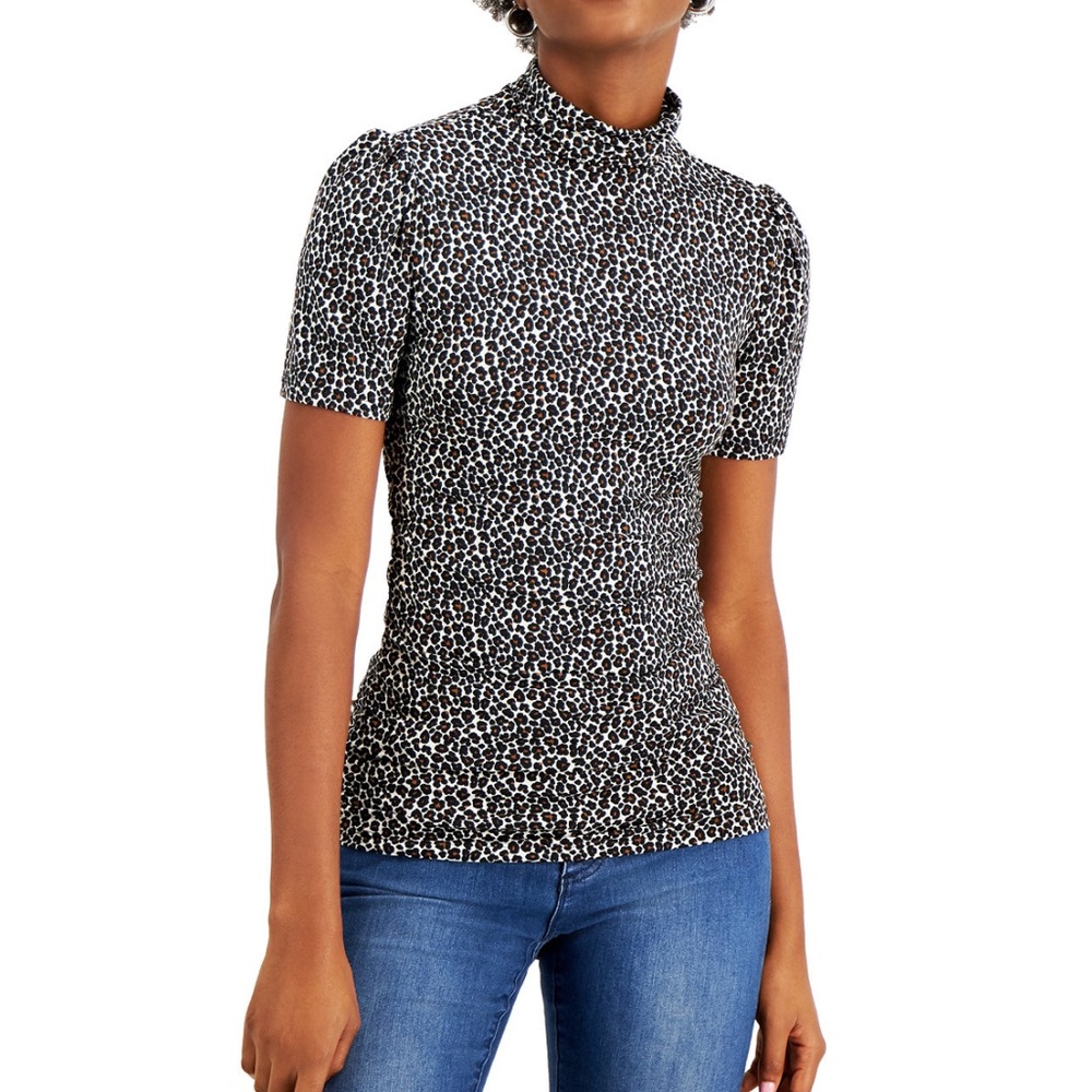 Michael Kors Cheetah-Print Mock-Neck Top